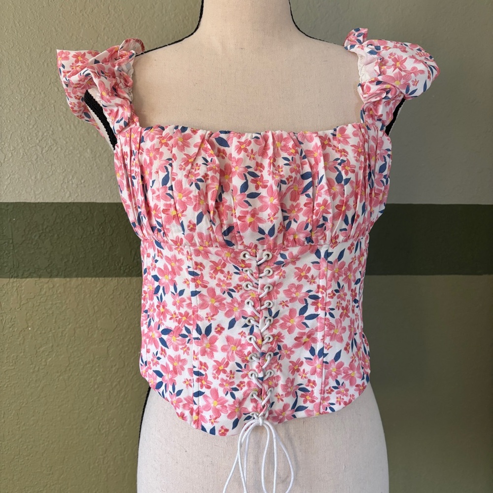 Princess Polly Pink Floral Corset Crop Top Sz. 8 (b5)